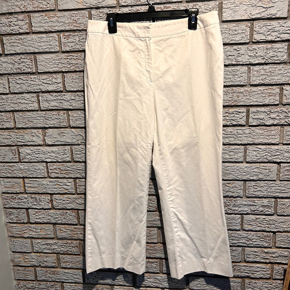 Lafayette 148 New York White Cotton Stretch Wide Leg Cropped Pants Size 12